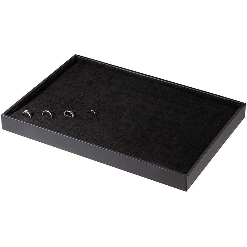 Pimuza Black Velvet Stackable 100 Slot Ring Inserts Jewelry Tray Showcase Display Organizer Holder Storage Box Case Pad Stackers for Valet Closet, Decorate Vanity Table, Cabinet, College Dorm Drawer - Image 1